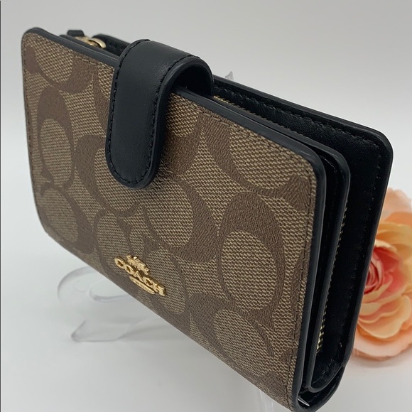 Coach Handbags - COACH Medium Corner Zip Wallet In Signature Canvas